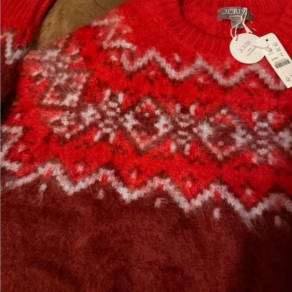 Brushed 100% Cashmere Fair Isle Women's Sweater Red J Crew - Picture 5 of 6